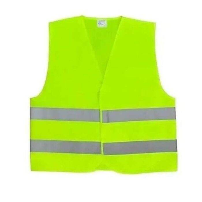 Chaleco de tela color amarillo fluorescente con bandas reflectantes